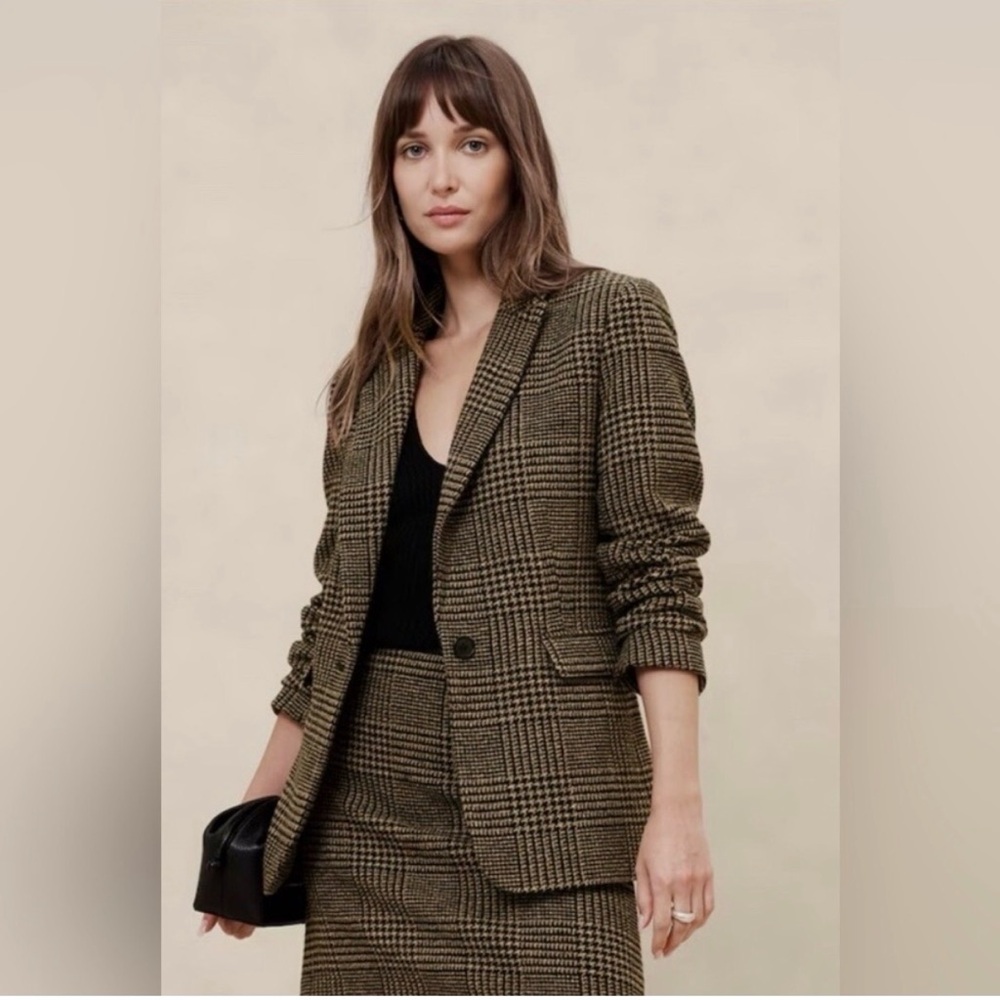 Banana Republic Factory Wool Blend Houndstooth Blazer